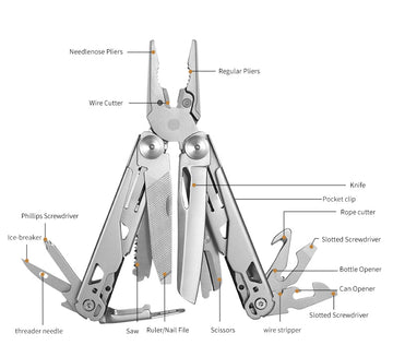 18 in 1 Silvery Outdoor Multitool Pliers Stainless Steel Folding Full Locking Combination Camping Multitool Pliers With Bits Driver